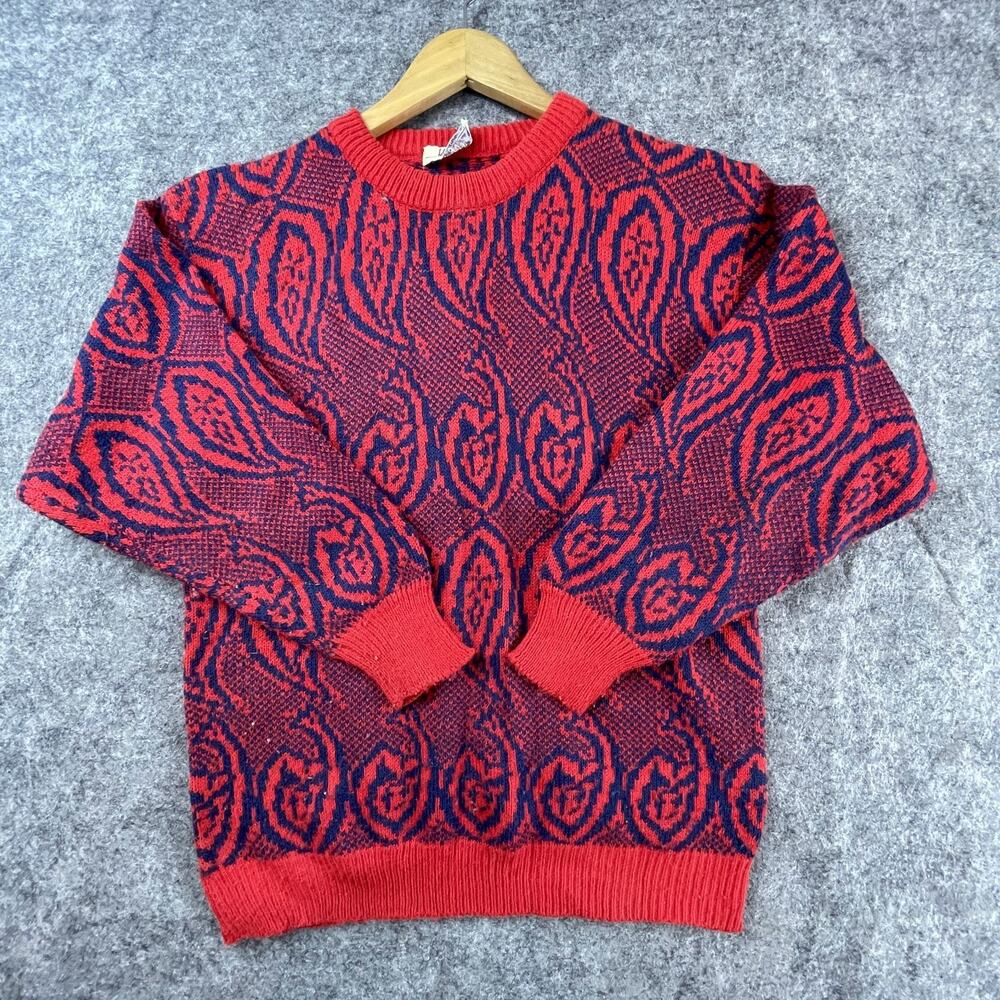Vintage I.‎ Magnin Womens Med Sweater Red Bold Indie Sleaze Y2K 90s Cuffed Retro